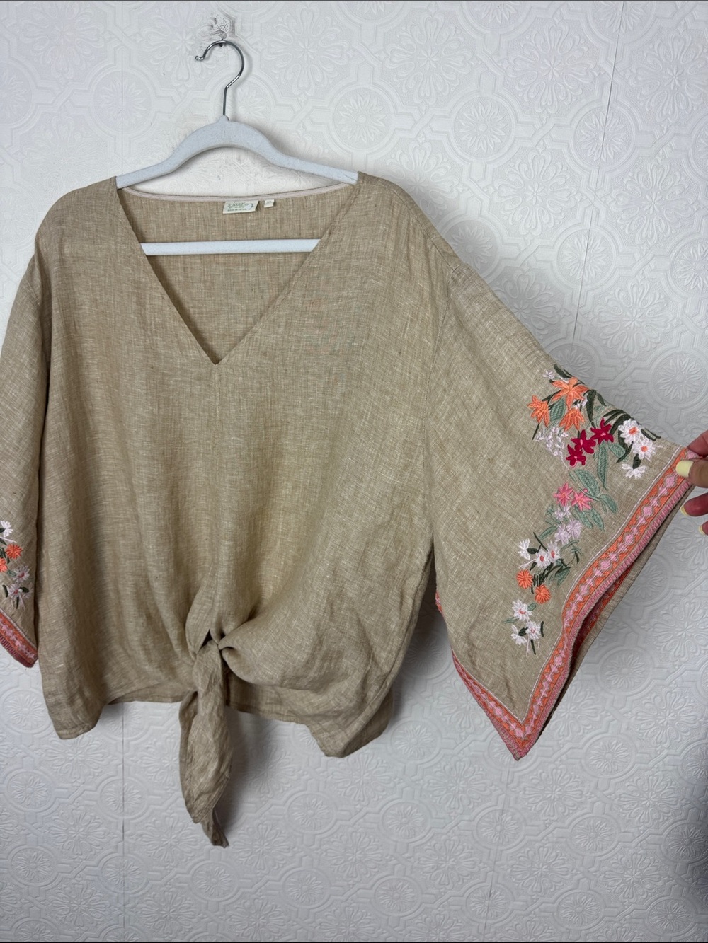 Spartina 449 Delilah 100% Linen Top Alljoy Landing Tropical Embroidery - Picture 9 of 12